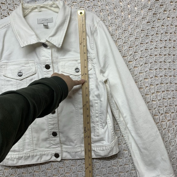 J. Crew Jacket Women Sz L White Denim Cotton Blend Long‎ Sleeve - Picture 9 of 11
